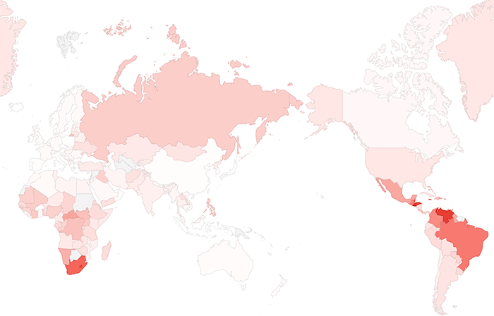 世界の殺人発生率マップ